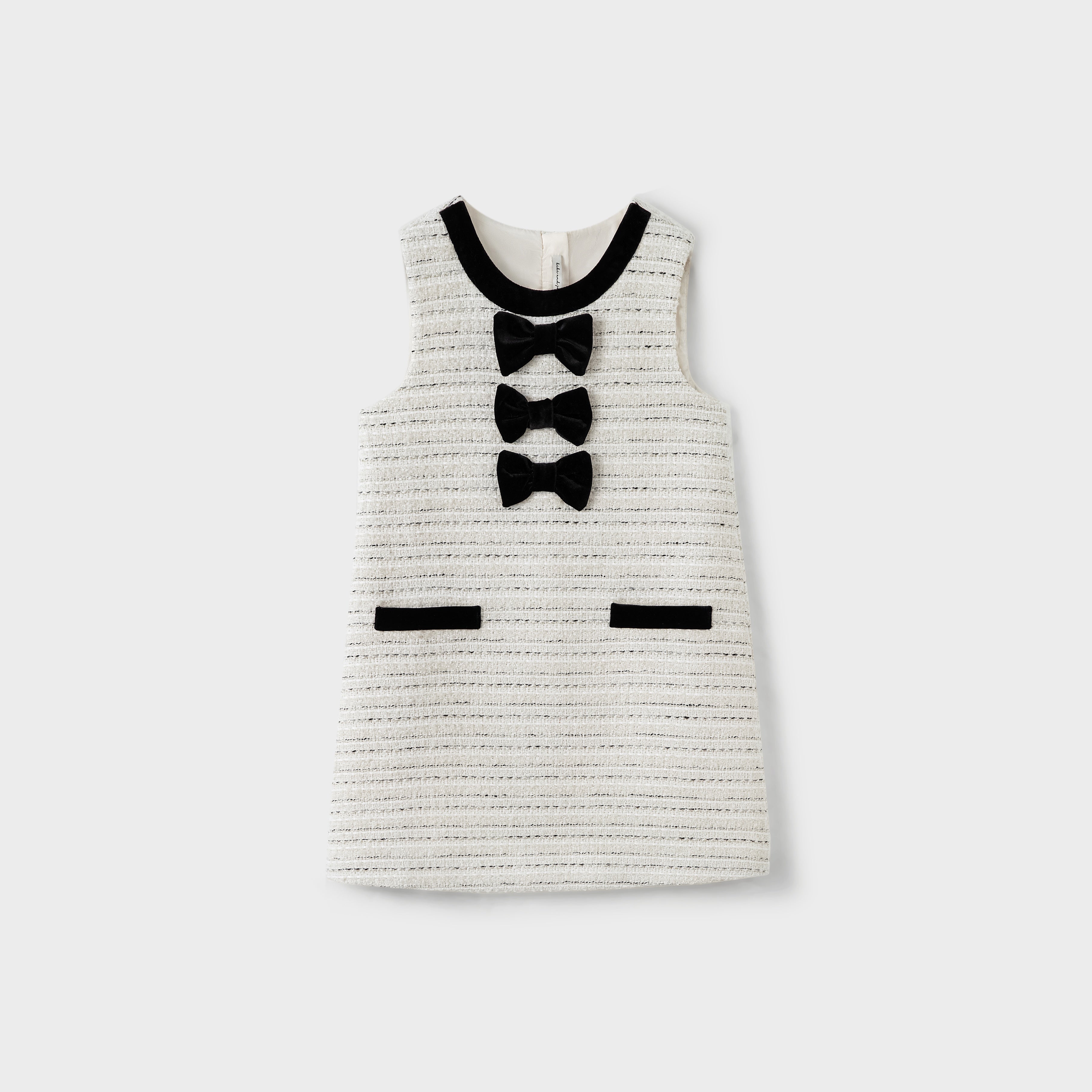 Girls Velvet Bow Tweed Shift Dress, White & Black | KIKI and JOJO White & Black / 9-10 years (140cm) Girls Velvet Bow Tweed Shift Dress, White & Black | KIKI and JOJO White & Black / 9-10 years (140cm)