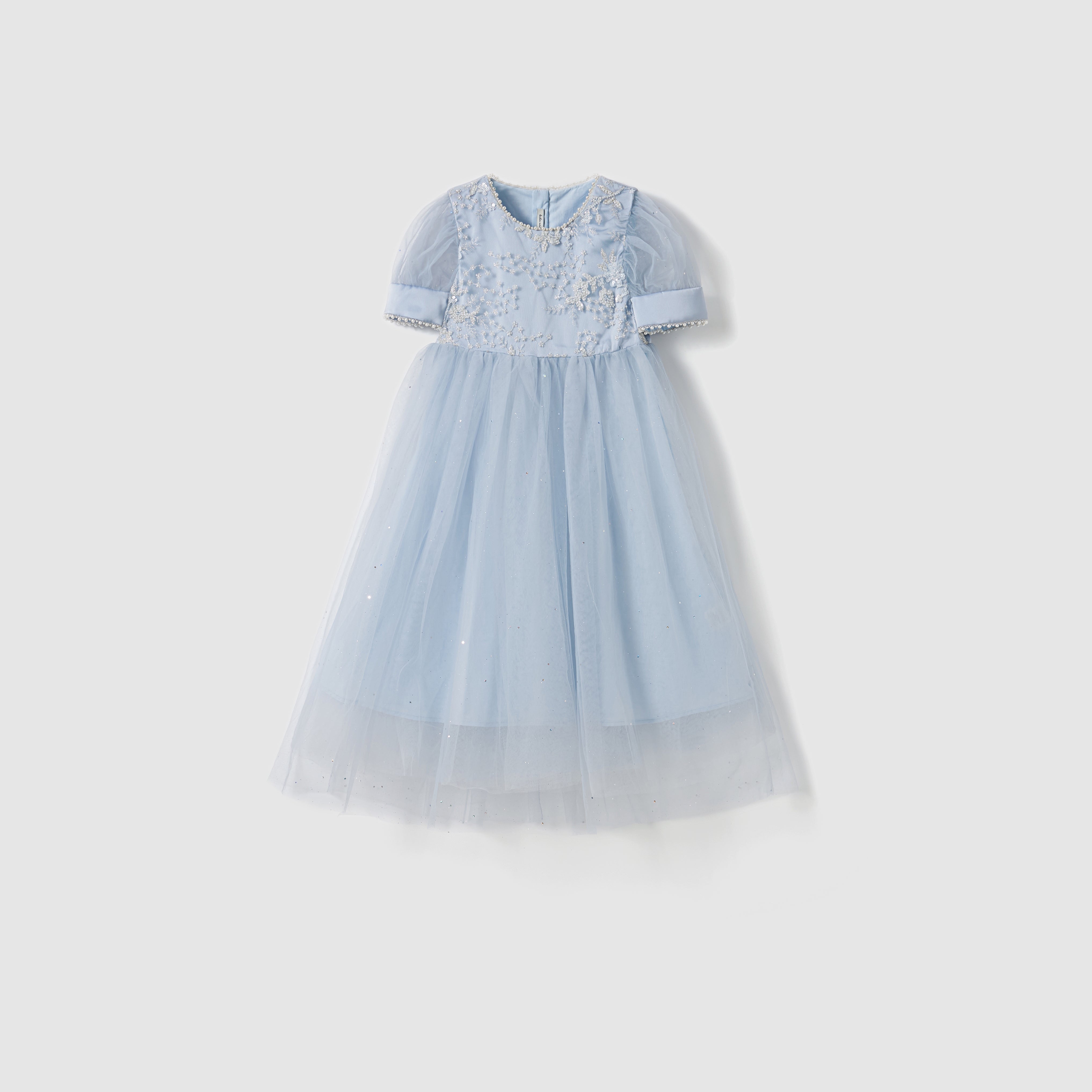 Girls Light Blue Dress - Sparkly Tulle - Floral Embroidery Mist Blue / 7-8 Years (130cm) Girls Light Blue Dress - Sparkly Tulle - Floral Embroidery Mist Blue / 7-8 Years (130cm)