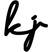 Black cursive lowercase letters "k" and "j" on a white background.