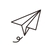 Minimalist black outline drawing of a paper airplane with a curved motion line, on a plain white background.