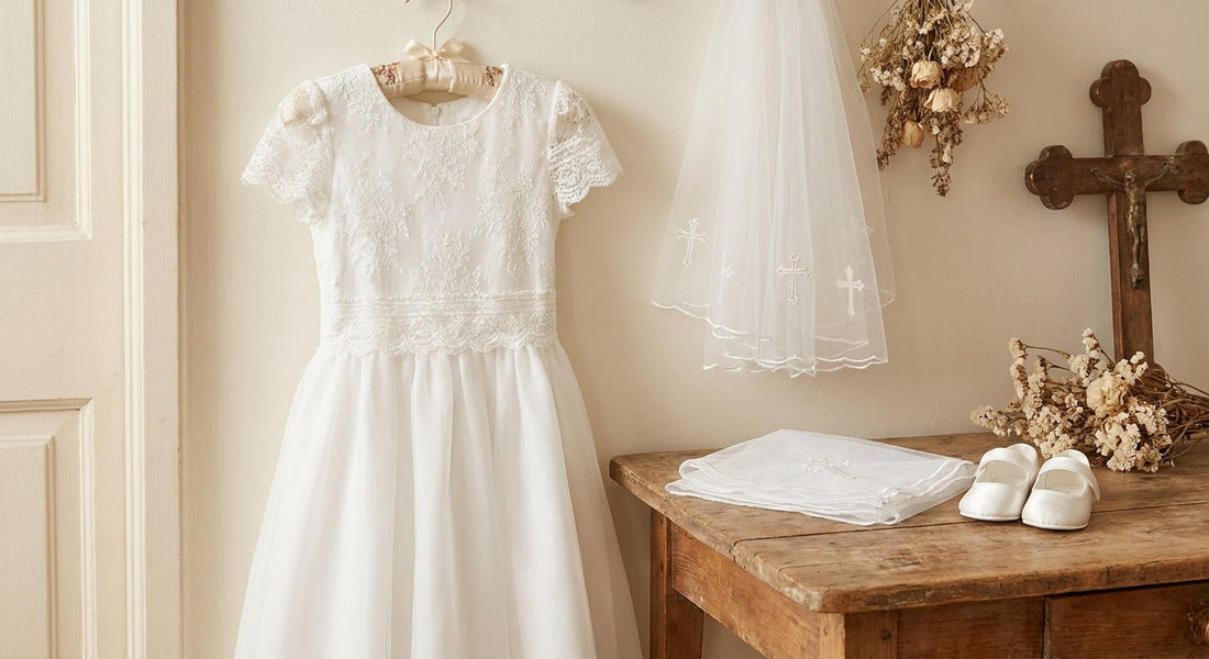 White first communion dress with veil