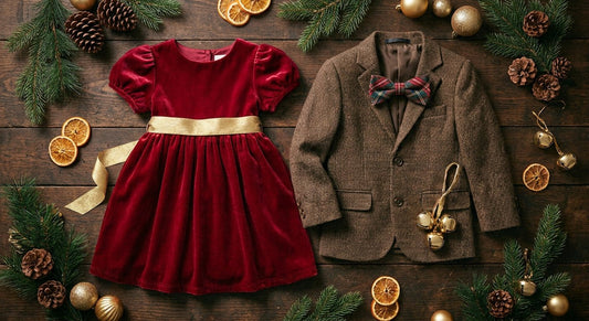 Kids holiday outfits flat lay