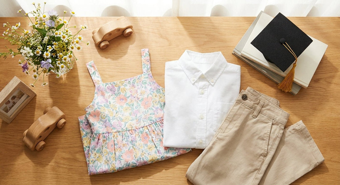 Kindergarten graduation outfit flat lay