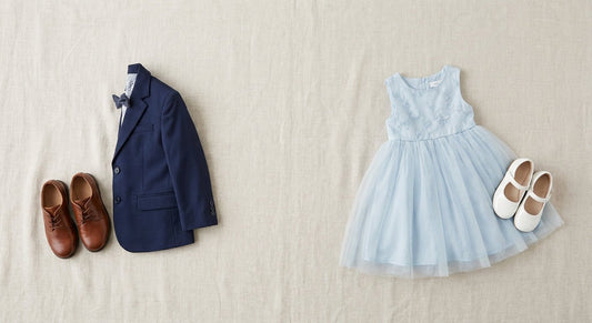 Kids wedding guest outfits flat lay