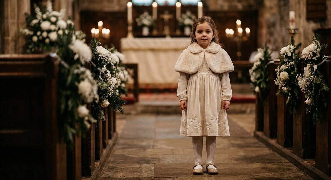 Winter Flower Girl Dresses: Fabrics, Layering & Warmth for Cold-Weather Weddings