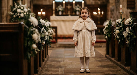 Winter Flower Girl Dresses: Fabrics, Layering & Warmth for Cold-Weather Weddings