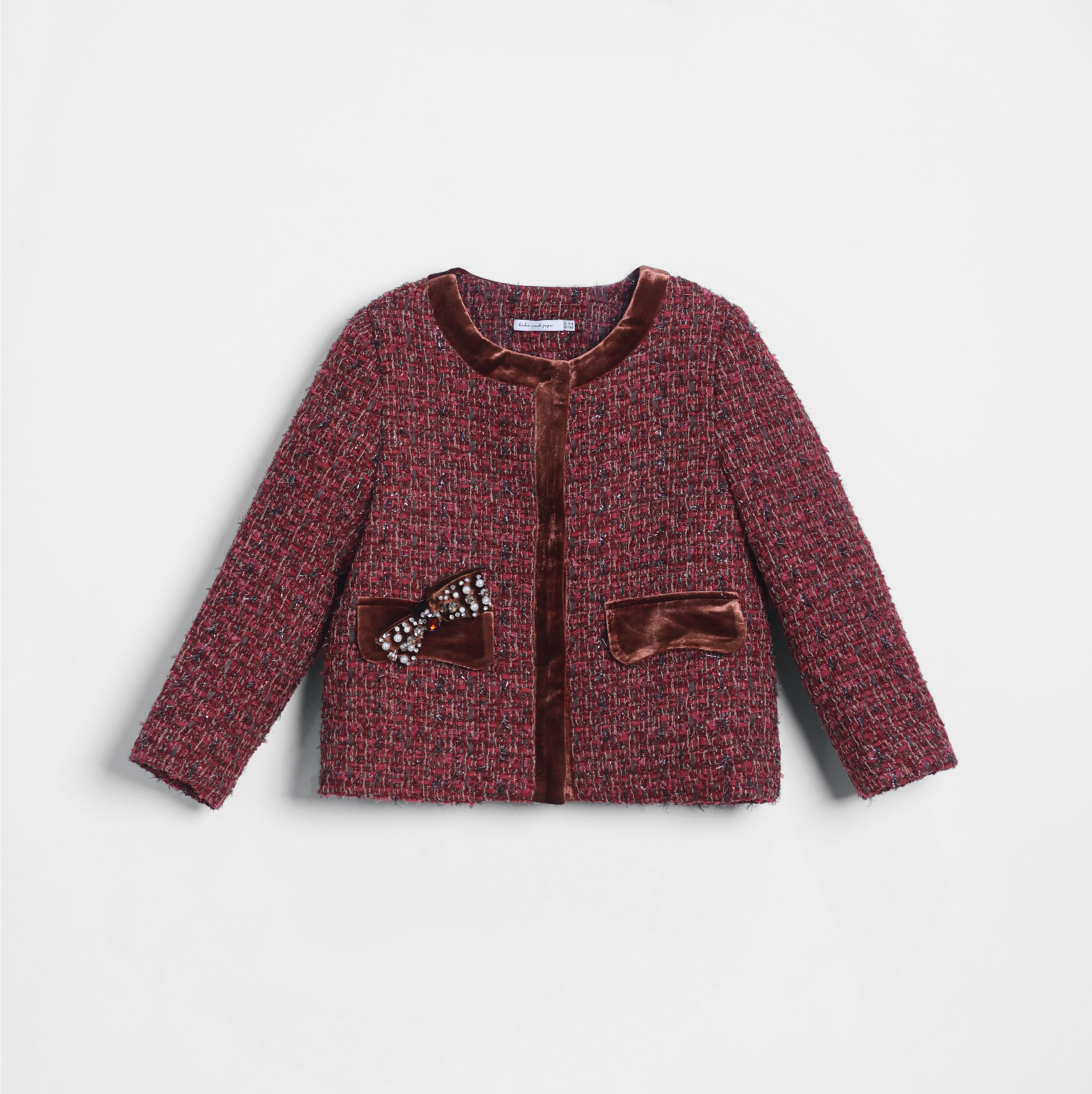 Girls Tweed Jacket – Burgundy Velvet Pearl