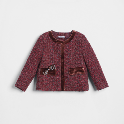 Girls Tweed Jacket – Burgundy Velvet Pearl