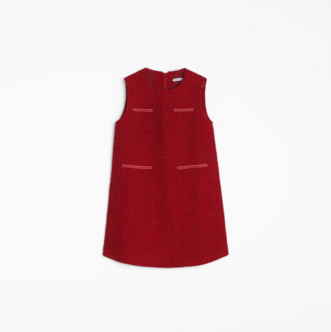 Girls Tweed Dress - Cranberry Red