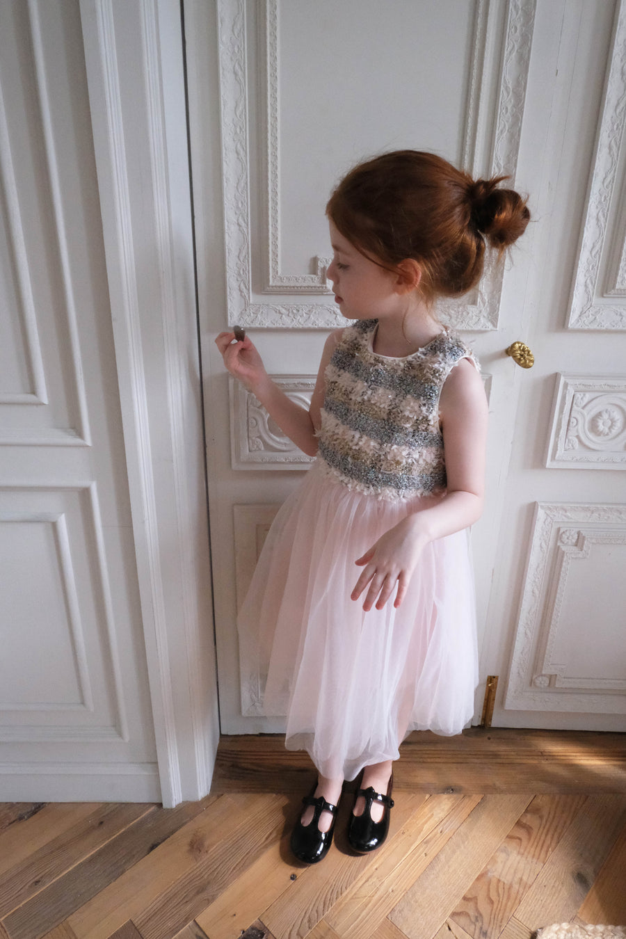 Autumn Reverie Tweed & Pale Pink Tulle Dress