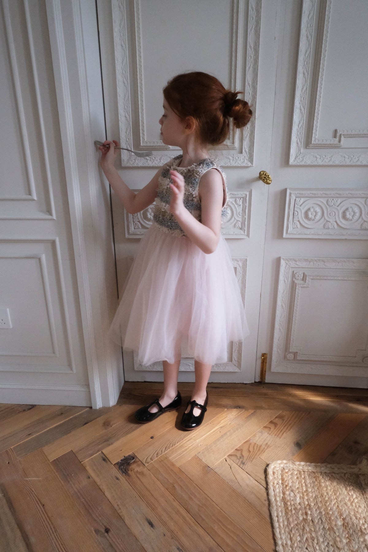 Autumn Reverie Tweed & Pale Pink Tulle Dress