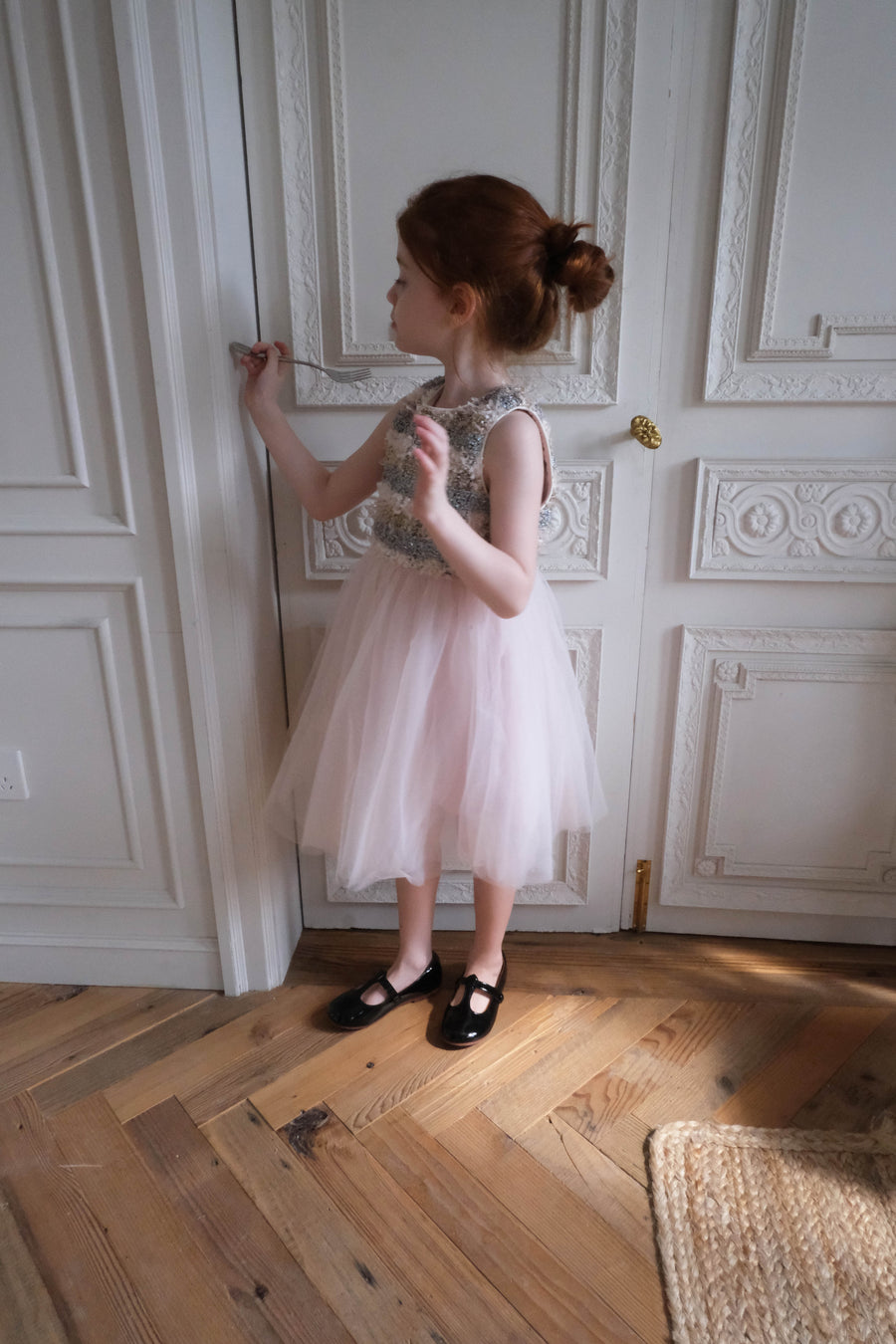 Autumn Reverie Tweed & Pale Pink Tulle Dress