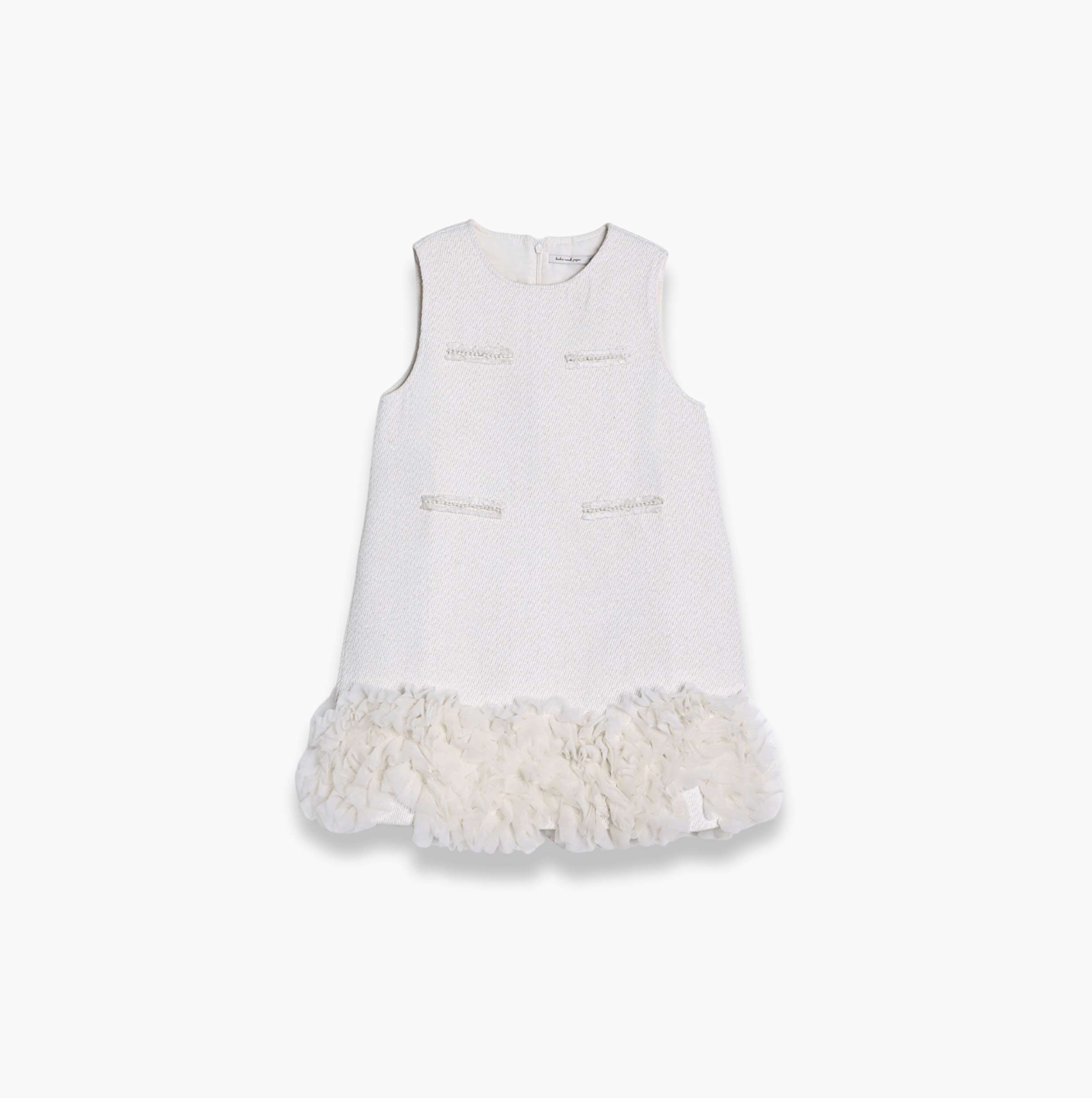 Girls Elegance Tweed A-Line Chiffon Trim Dress - Champagne