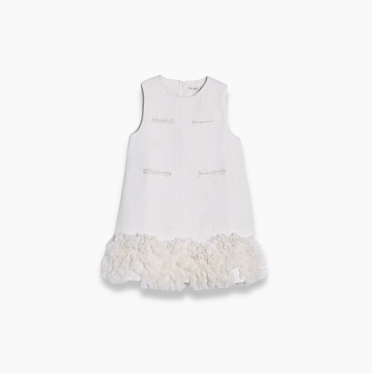 Girls Elegance Tweed A-Line Chiffon Trim Dress - Champagne