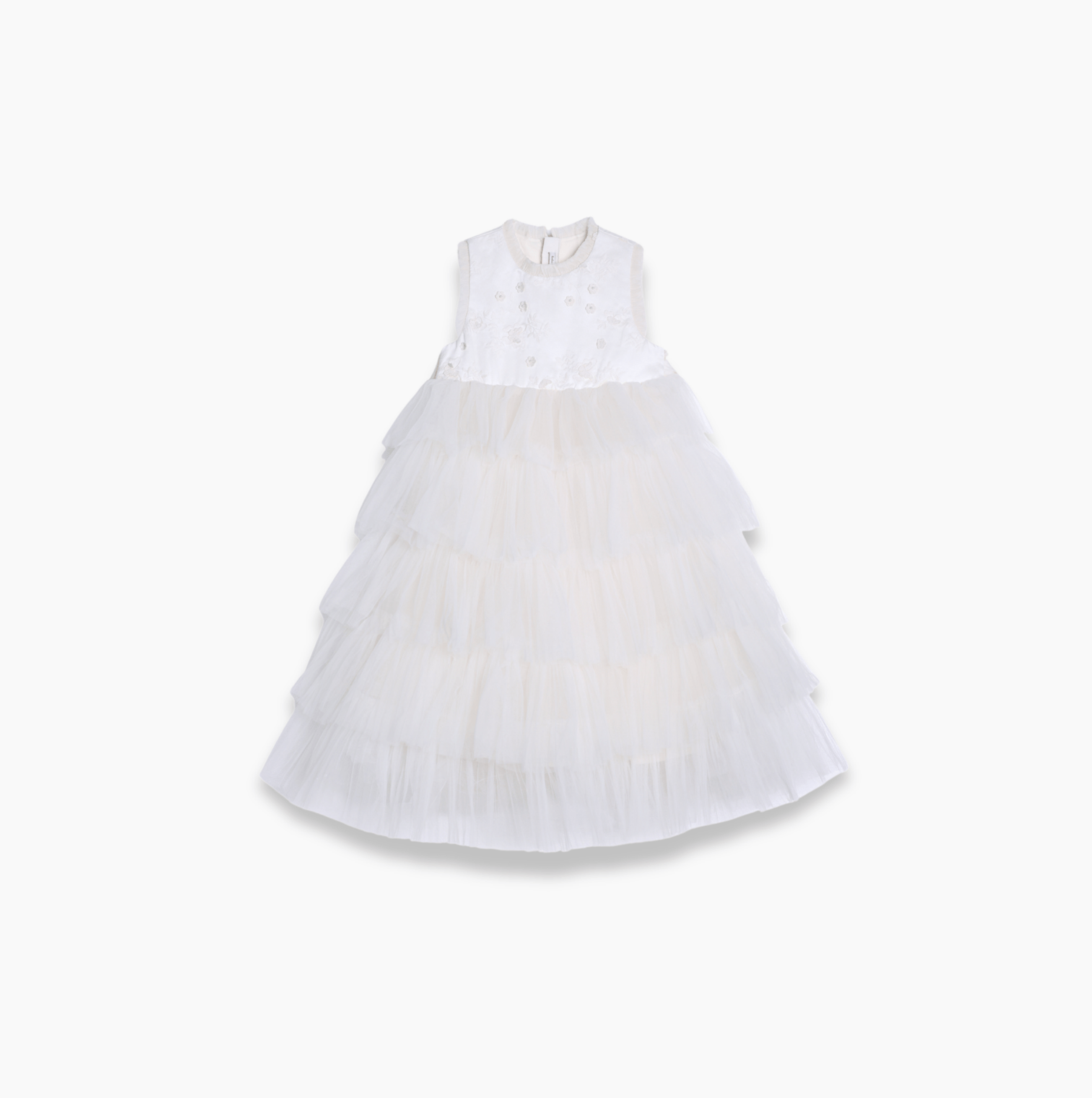 Girls Embroidered Satin & Tulle Dress - Ivory