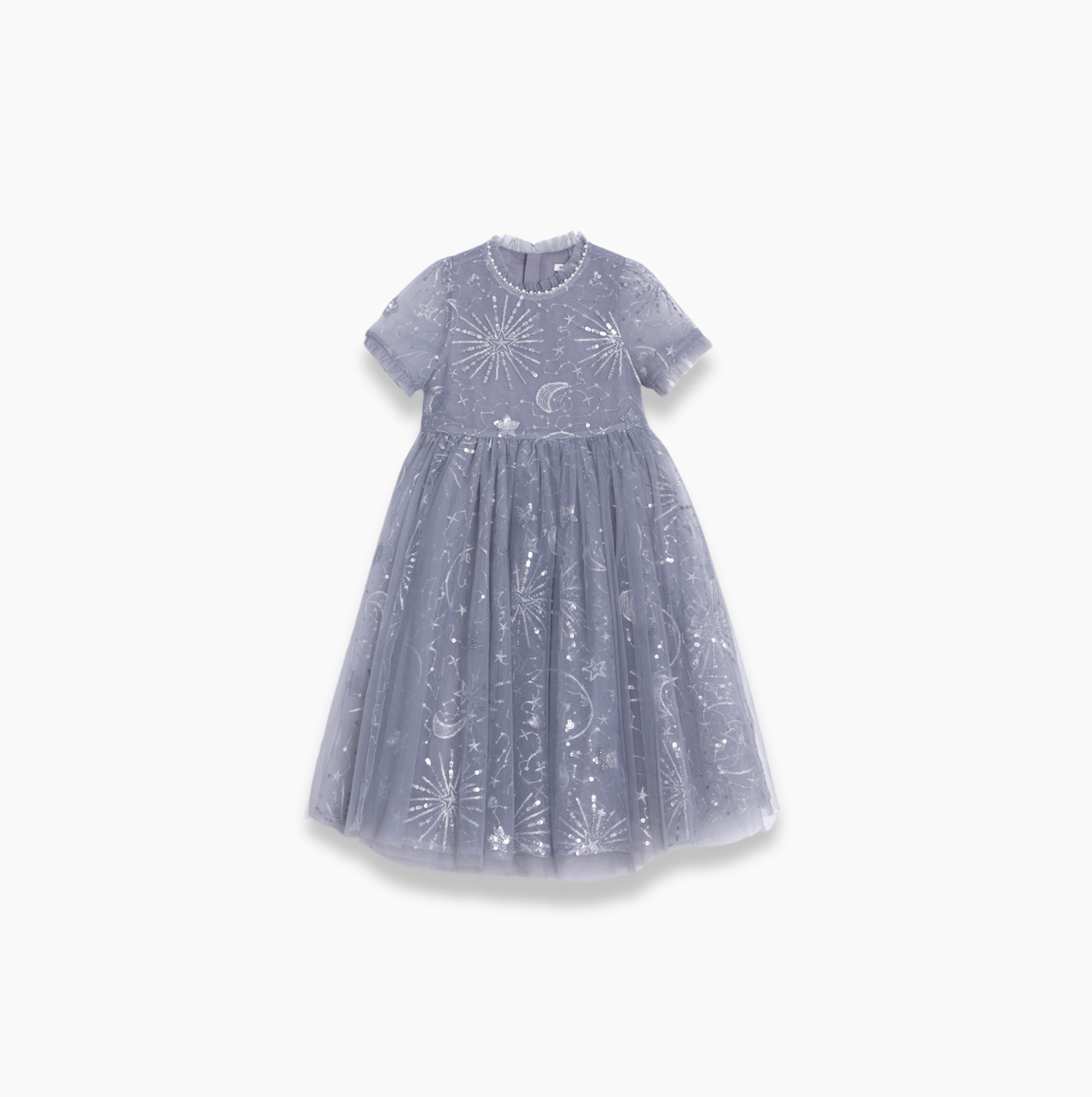 Girls Sequin Embroidered Tulle Dress - Starlight Silver