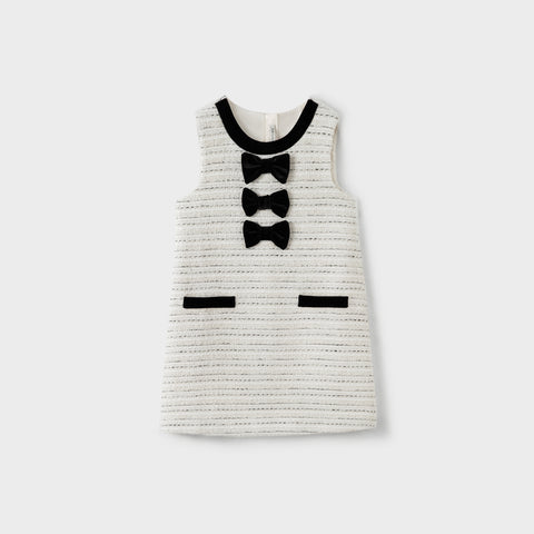 Velvet Bow Tweed Shift Dress