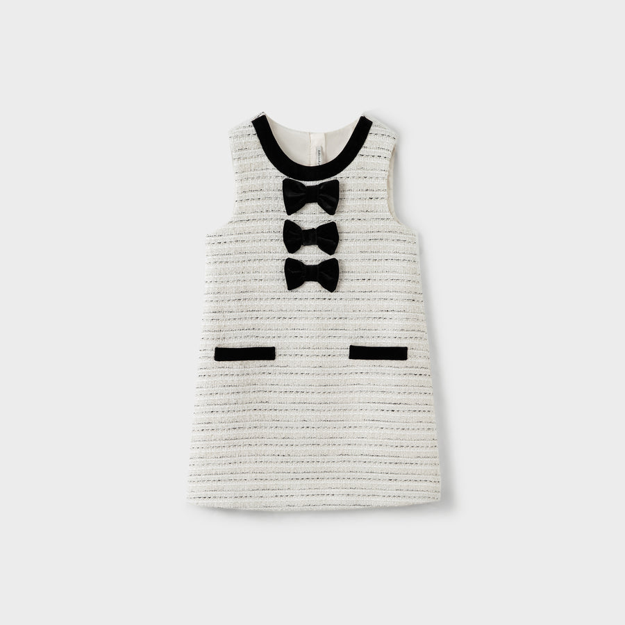 Velvet Bow Tweed Shift Dress