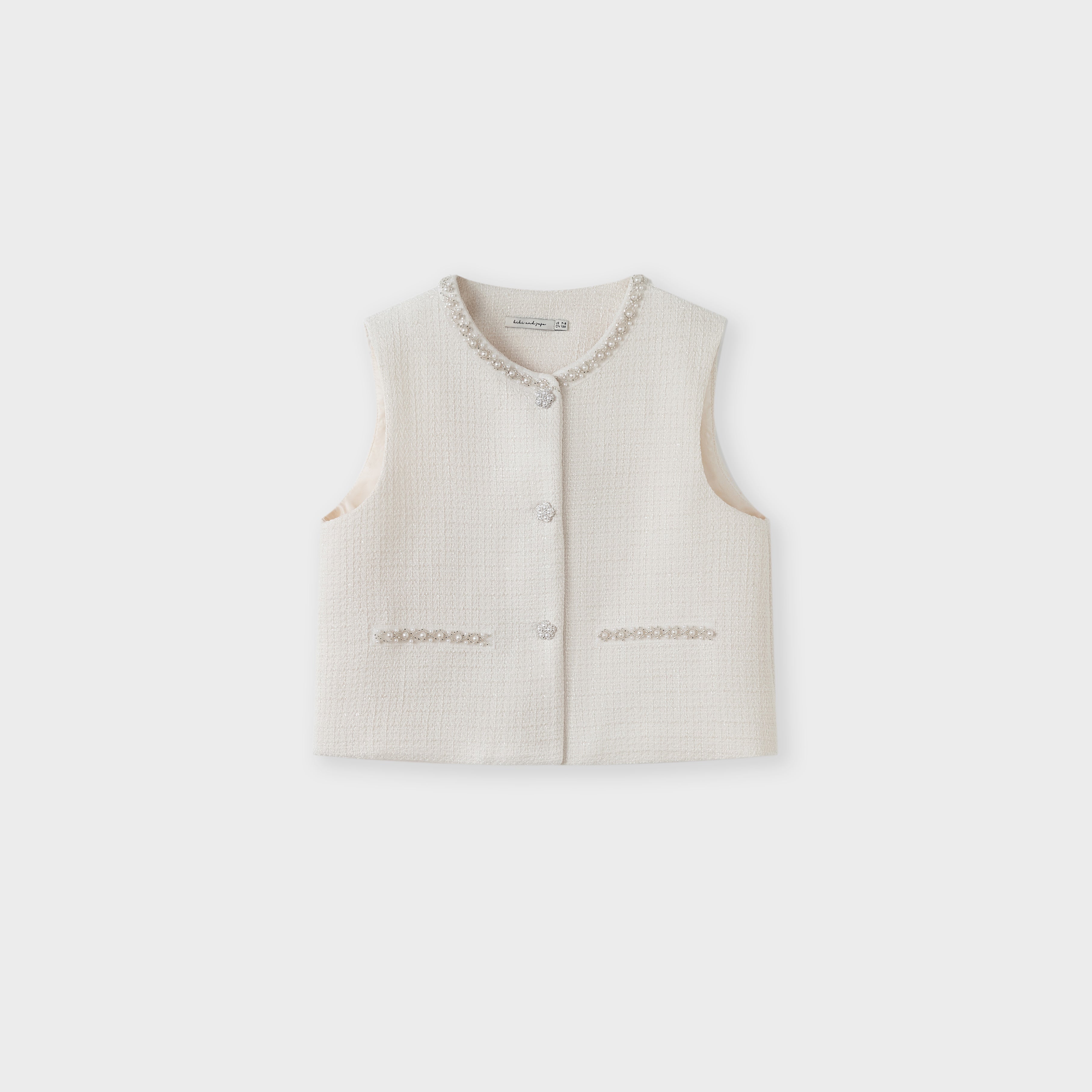 Pearl-Trim Tweed Vest