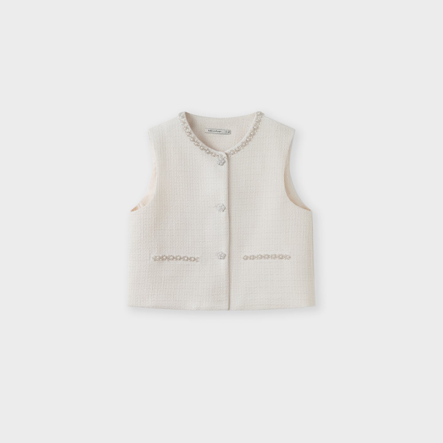 Pearl-Trim Tweed Vest