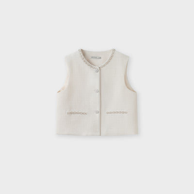 Pearl-Trim Tweed Vest