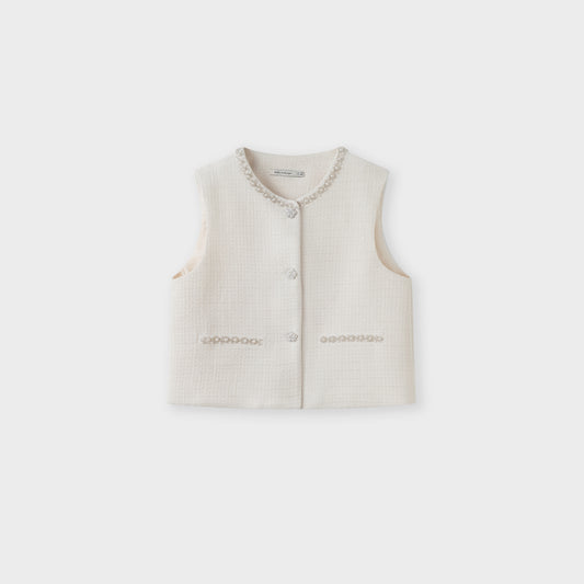Pearl-Trim Tweed Vest