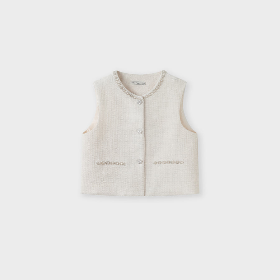 Pearl-Trim Tweed Vest