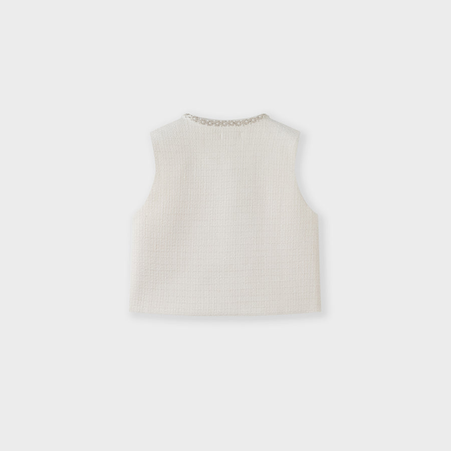 Pearl-Trim Tweed Vest