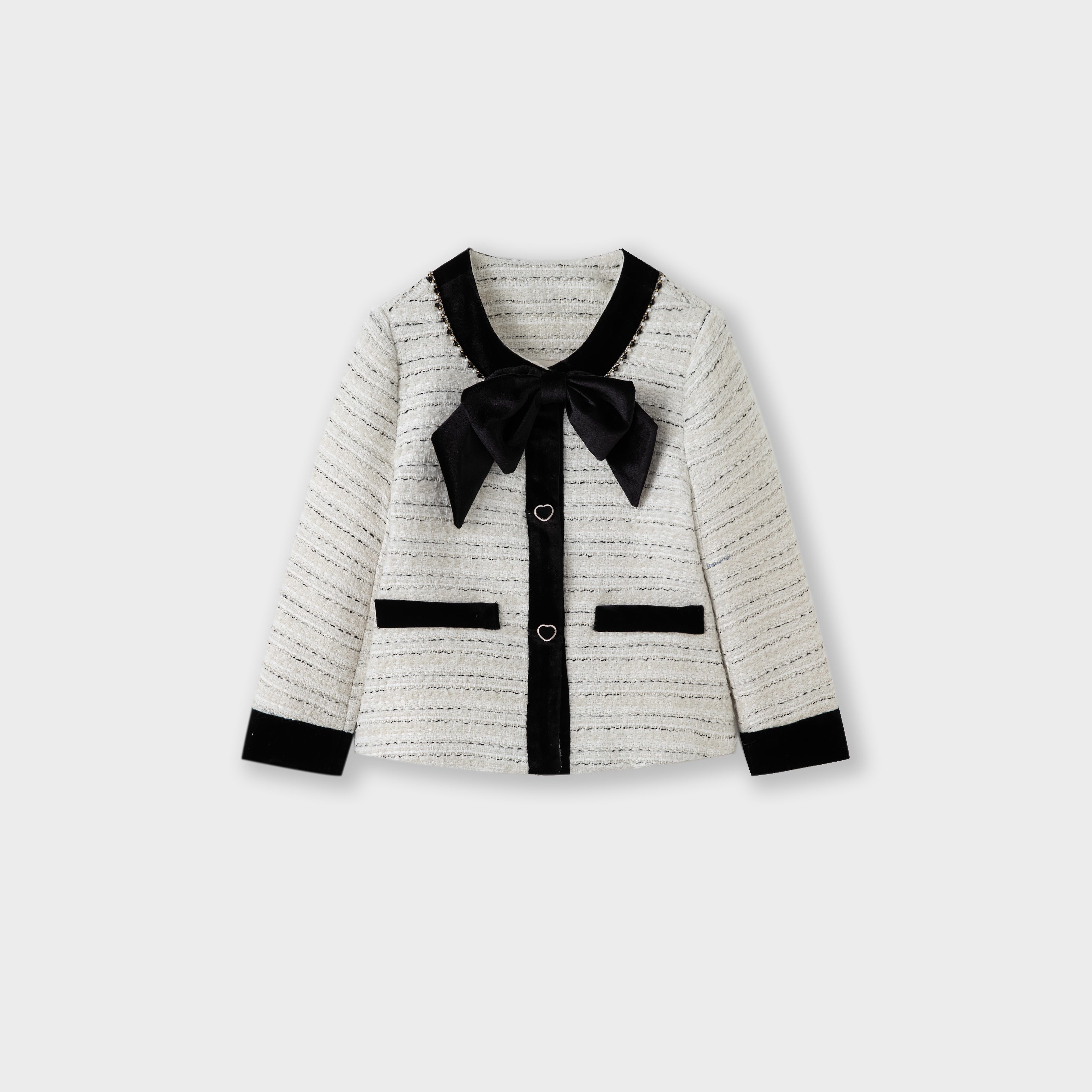 Velvet Bow Beaded-Trim Tweed Jacket