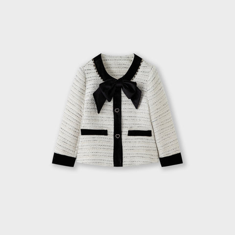Velvet Bow Beaded-Trim Tweed Jacket