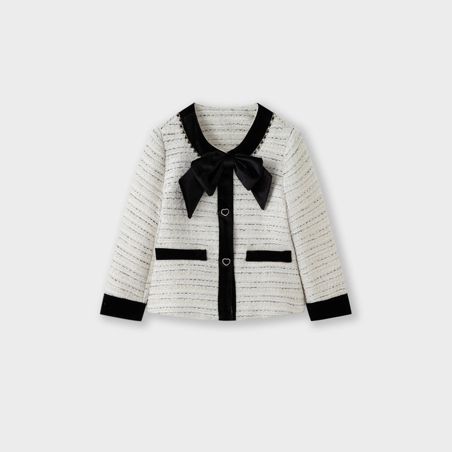 Velvet Bow Beaded-Trim Tweed Jacket