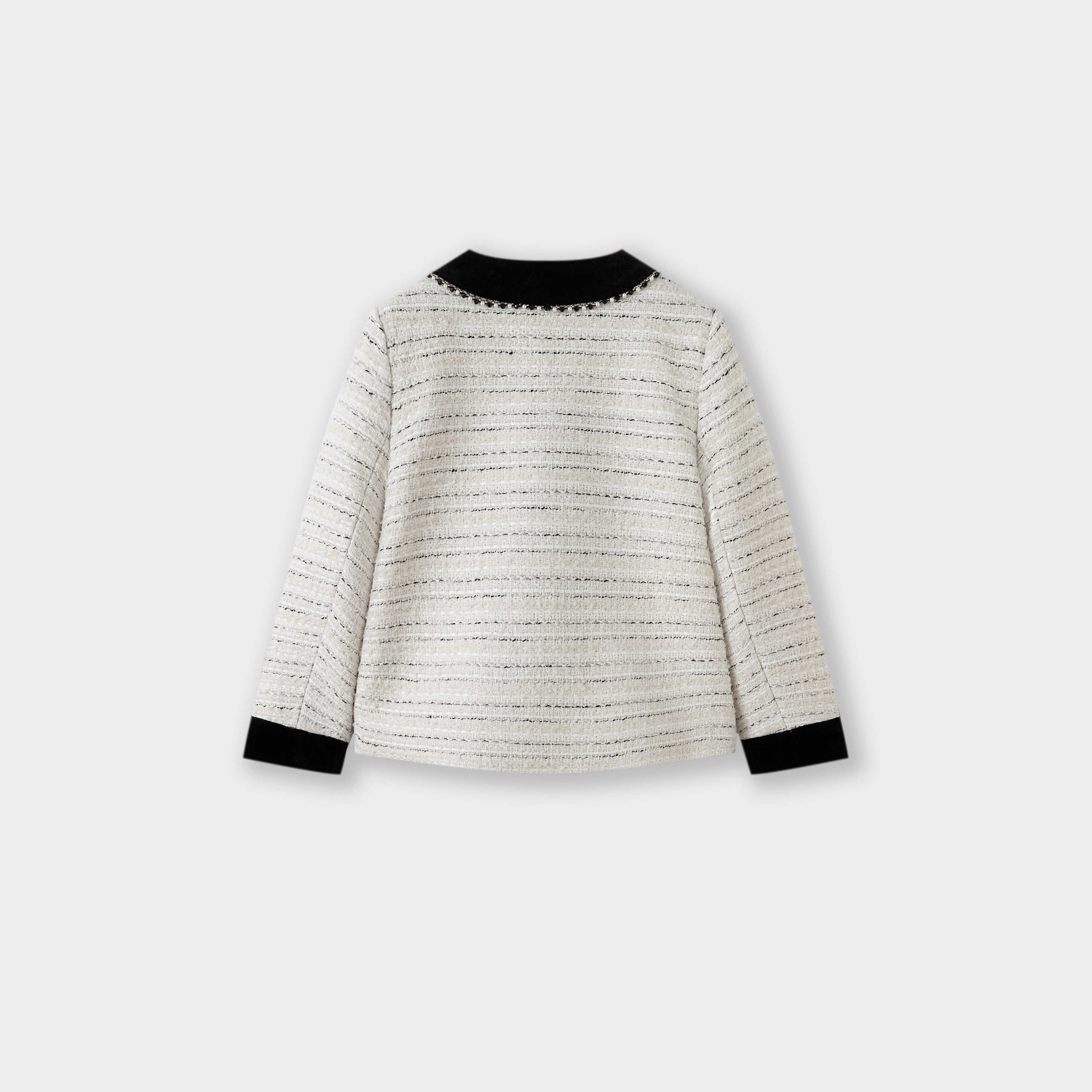 Velvet Bow Beaded-Trim Tweed Jacket