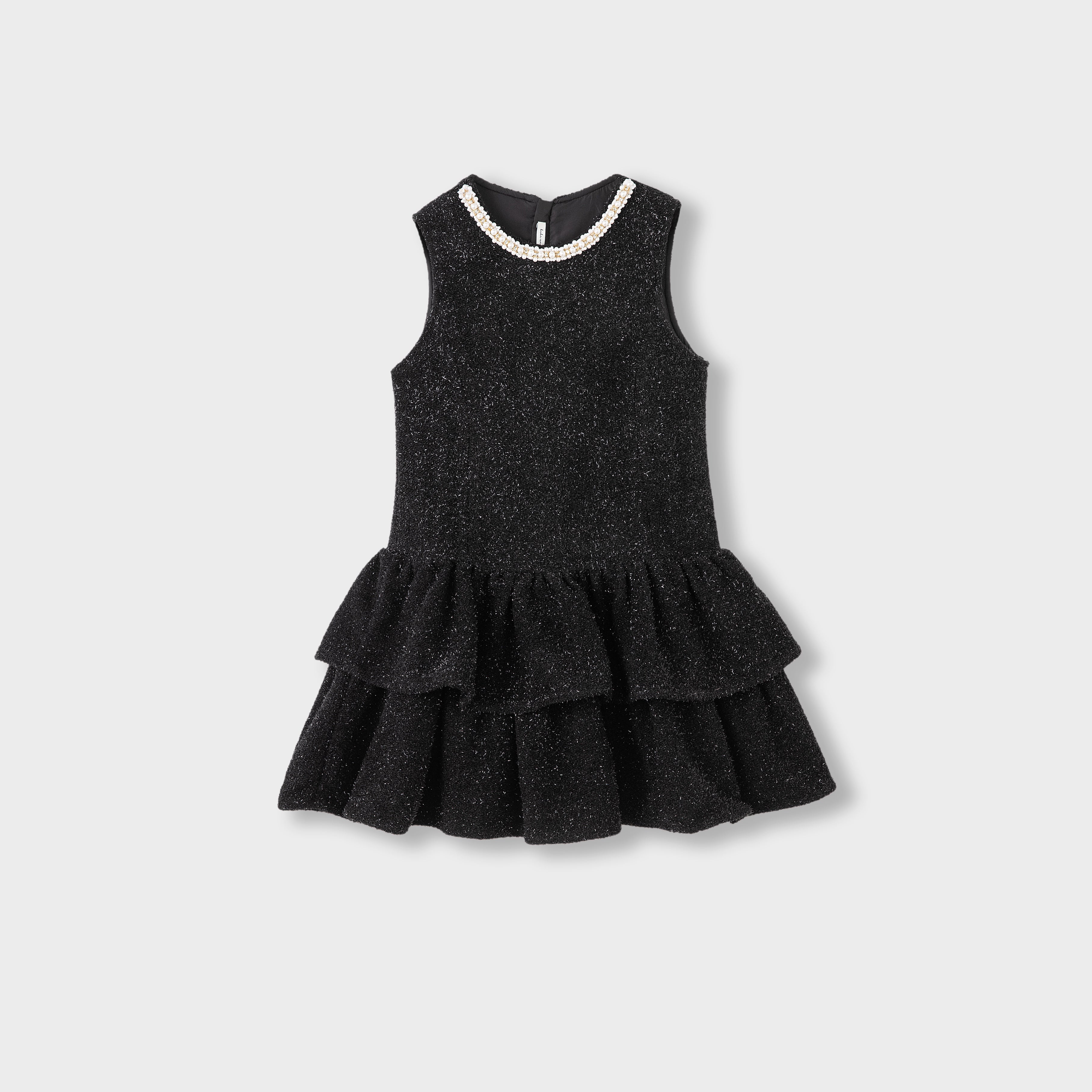 Midnight Starlight Pearl-Collar Dress