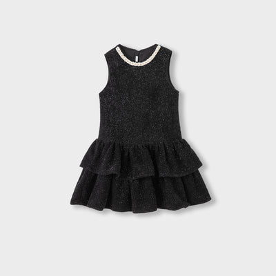 Midnight Starlight Pearl-Collar Dress
