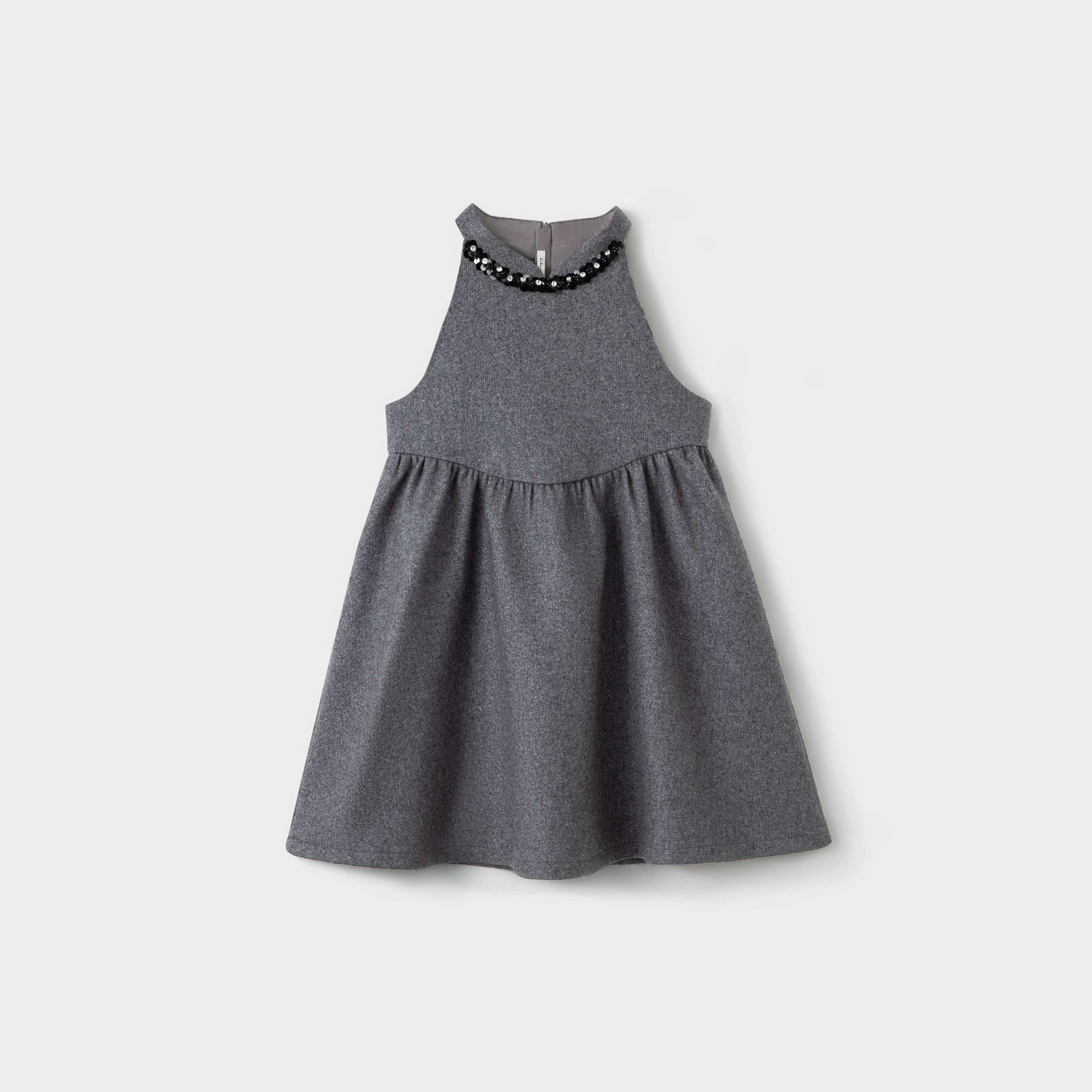 Charcoal Jewel-Trim Halter Dress