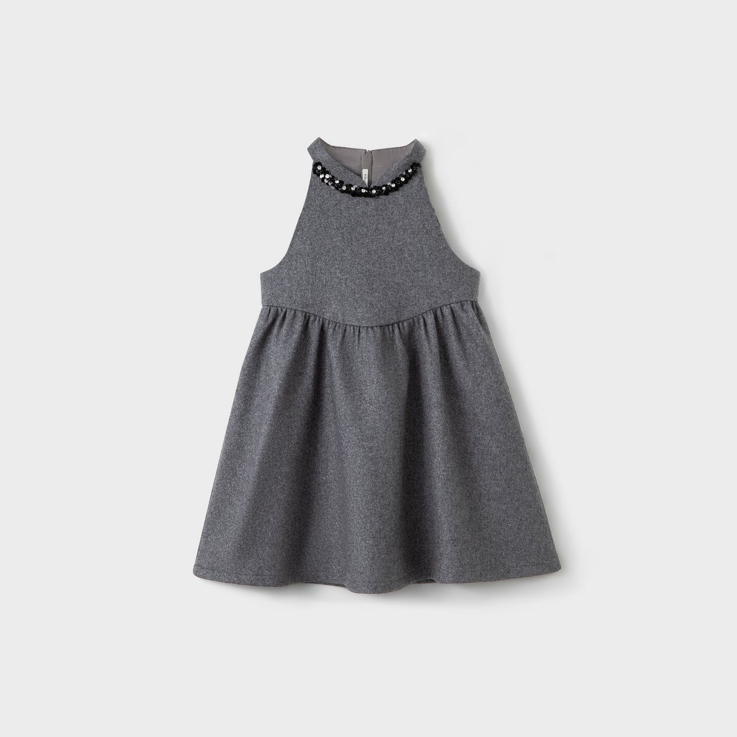 Charcoal Jewel-Trim Halter Dress