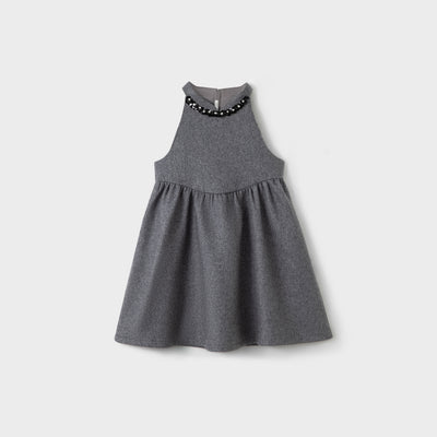 Charcoal Jewel-Trim Halter Dress
