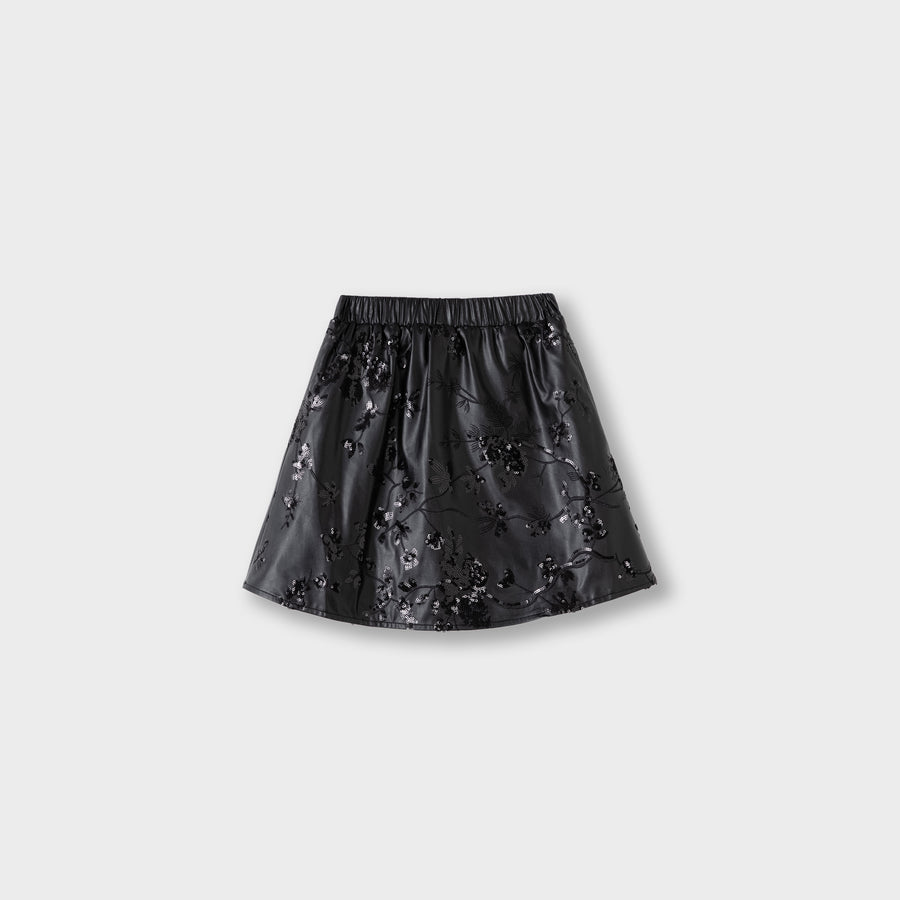 The Sparkling Floral Vegan Leather Skirt