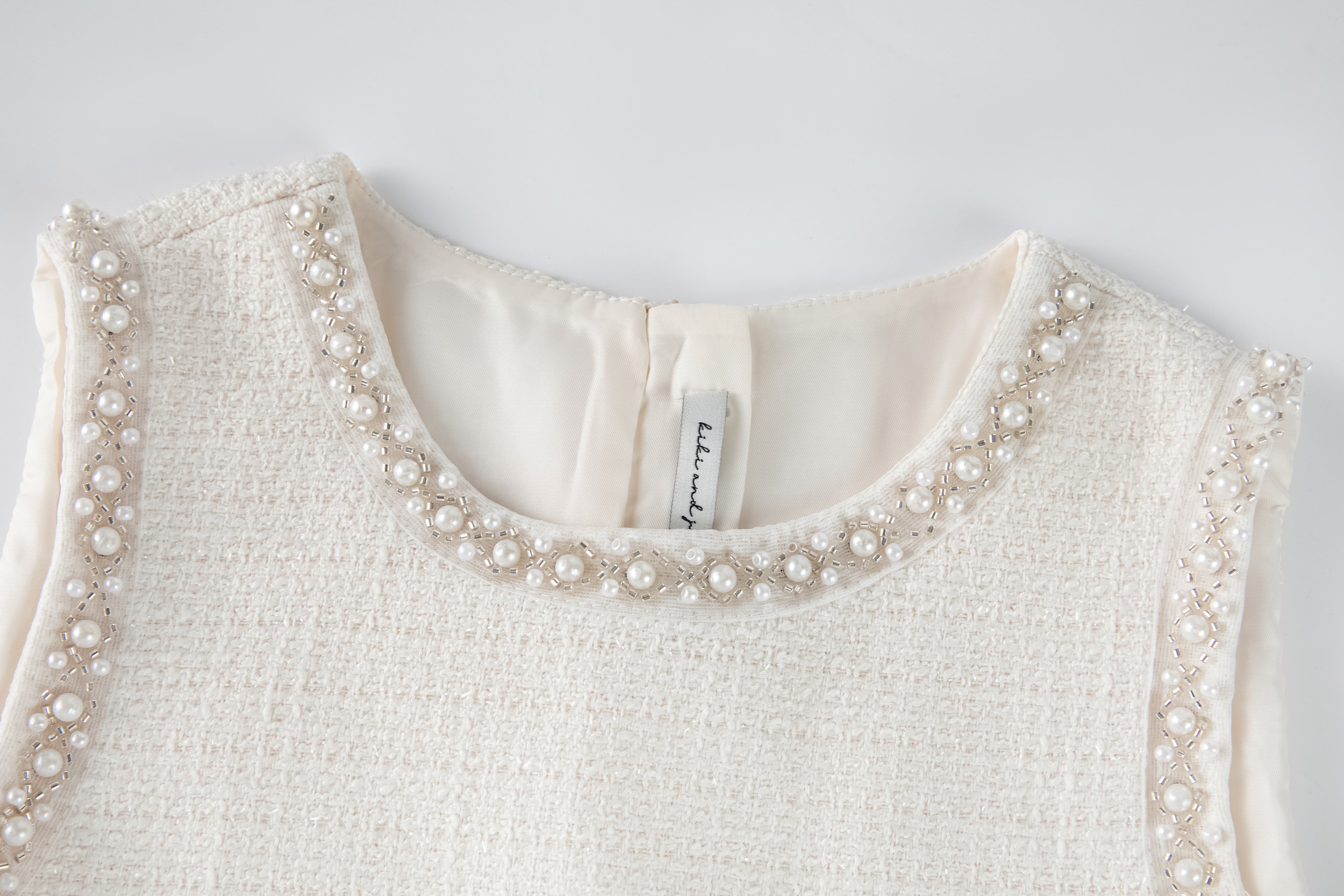 Pearl-Trim Tweed Mermaid Dress
