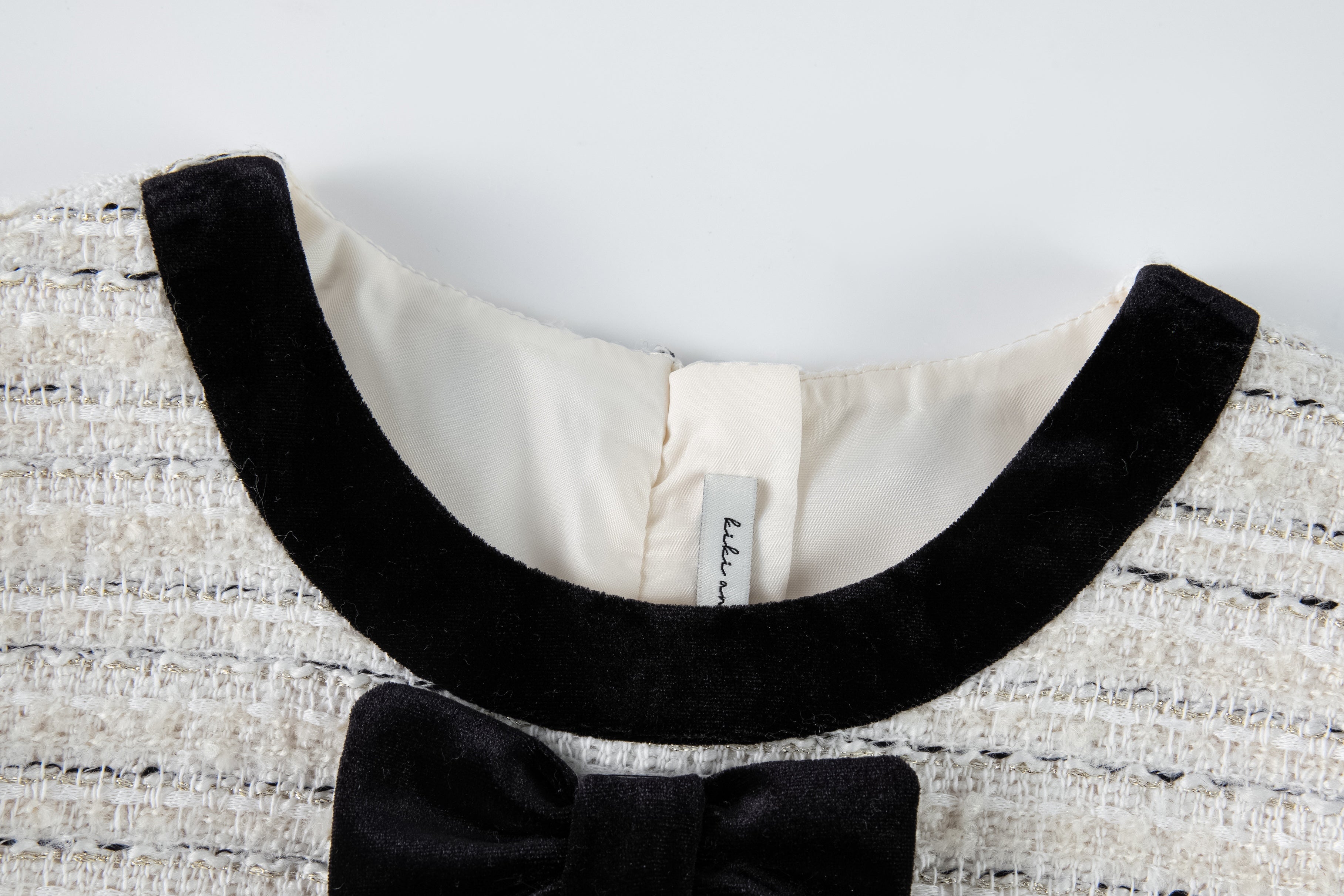 Velvet Bow Tweed Shift Dress