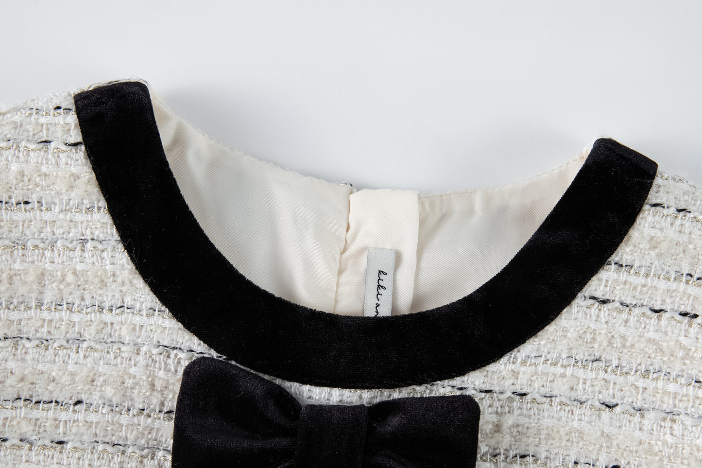 Velvet Bow Tweed Shift Dress
