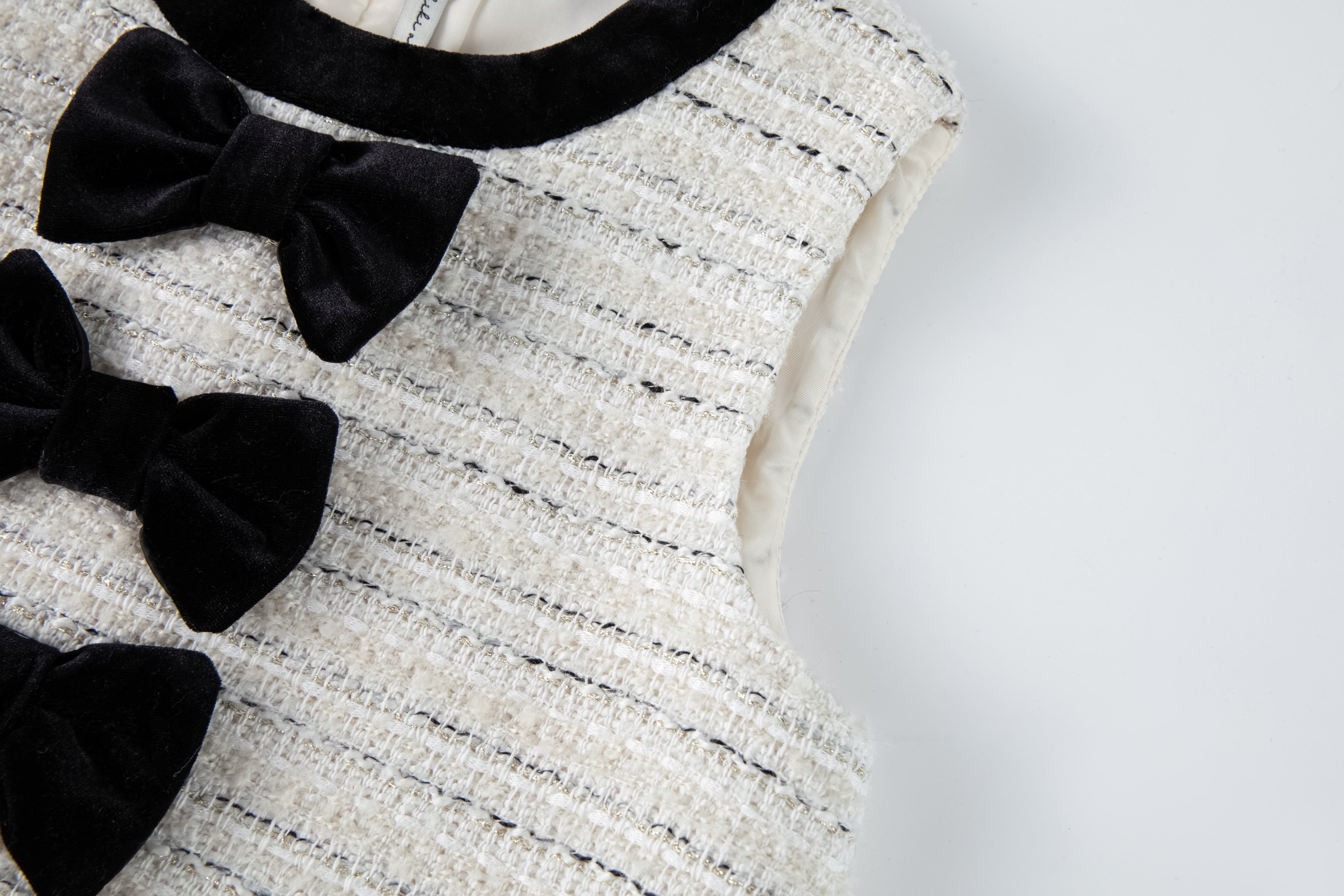 Velvet Bow Tweed Shift Dress
