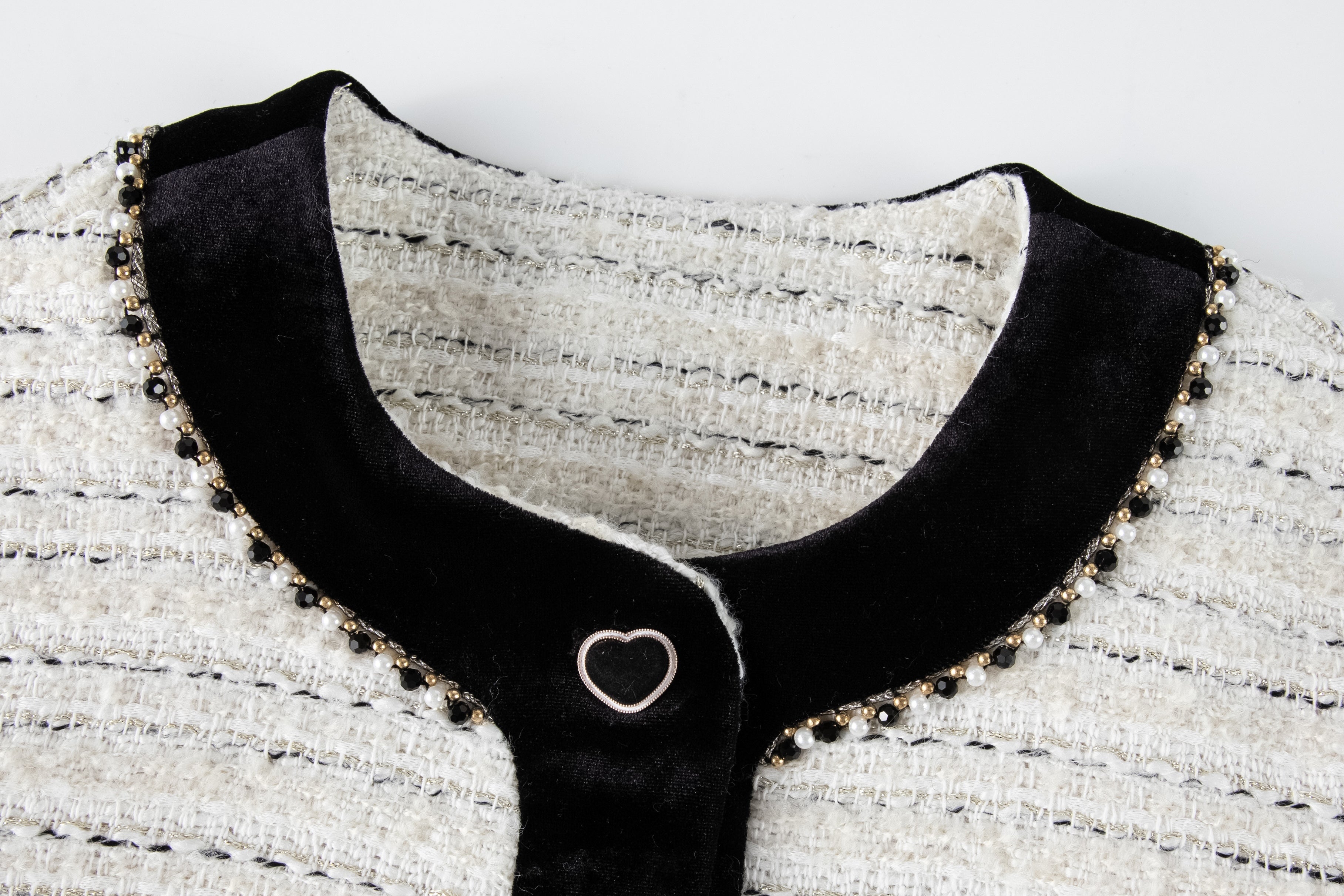 Velvet Bow Beaded-Trim Tweed Jacket