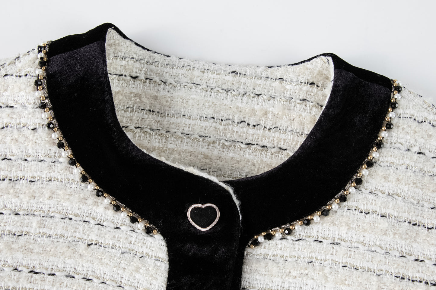 Velvet Bow Beaded-Trim Tweed Jacket