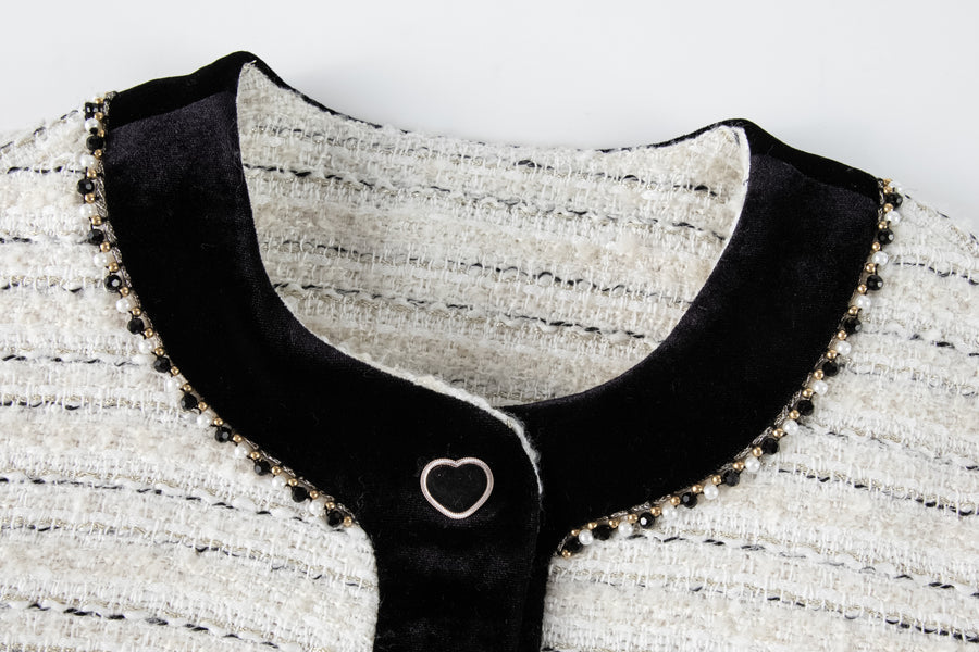 Velvet Bow Beaded-Trim Tweed Jacket