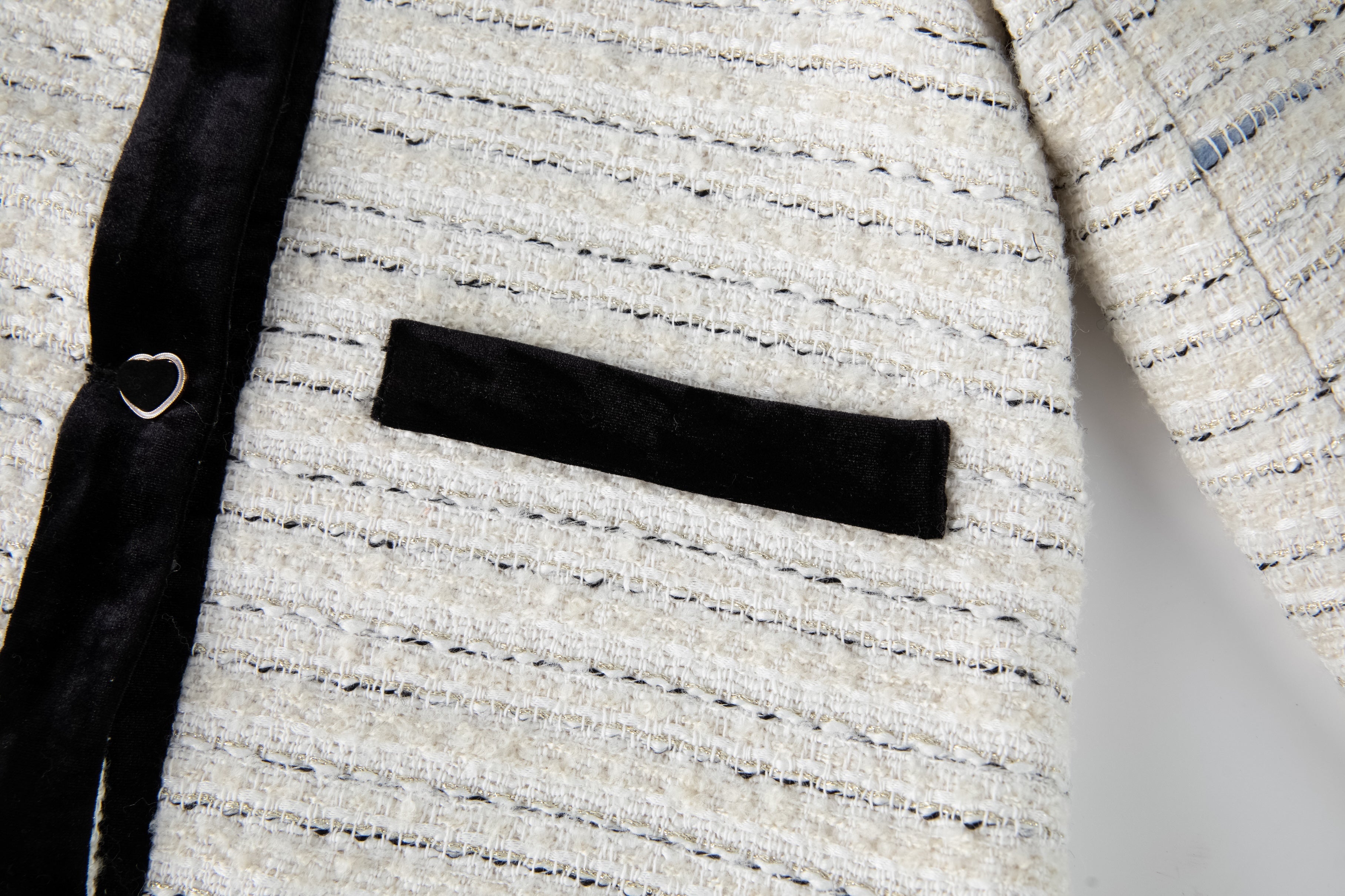 Velvet Bow Beaded-Trim Tweed Jacket