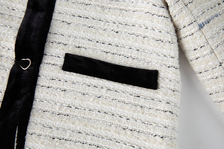 Velvet Bow Beaded-Trim Tweed Jacket