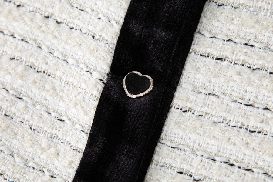 Velvet Bow Beaded-Trim Tweed Jacket