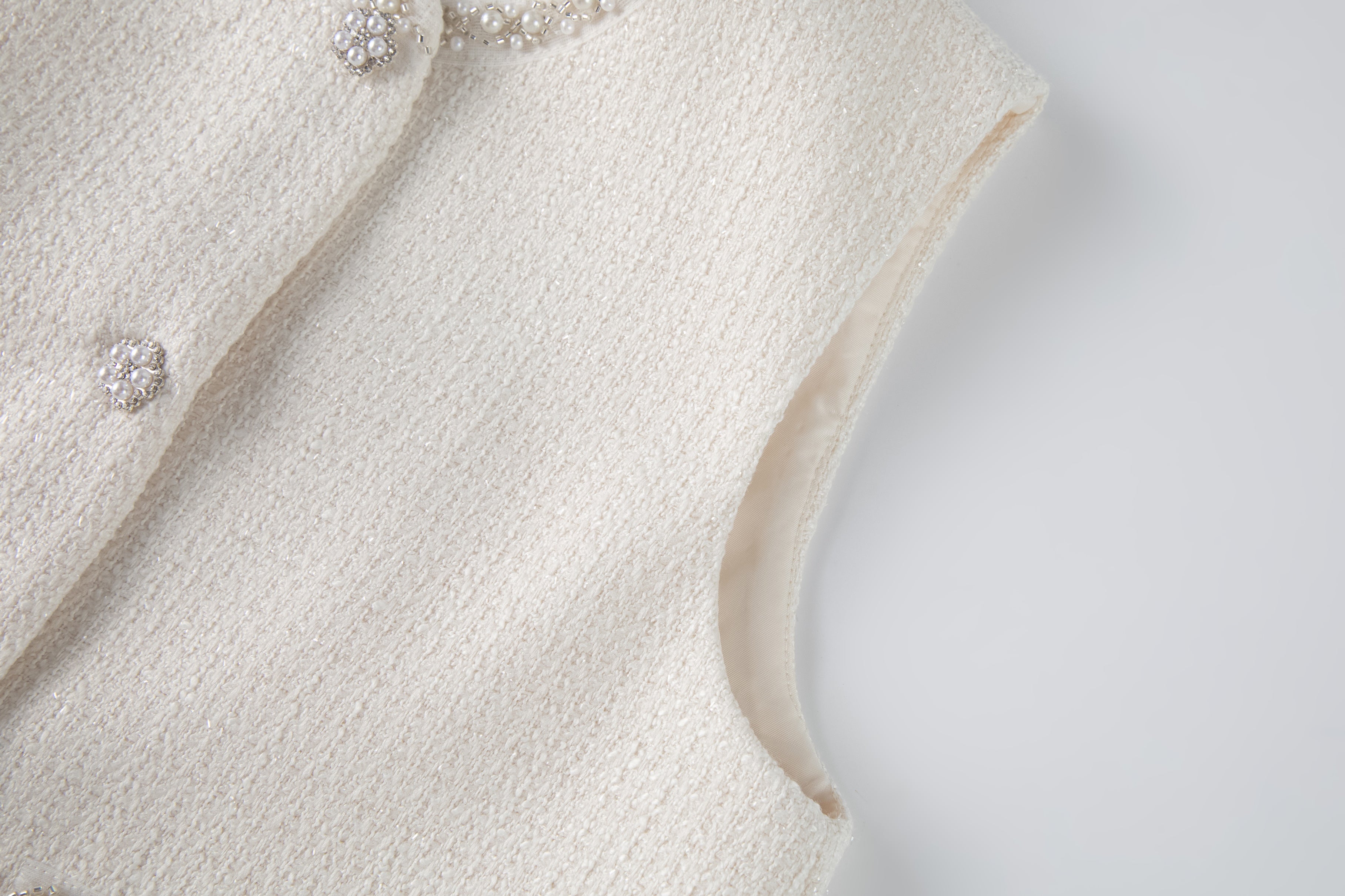 Pearl-Trim Tweed Vest