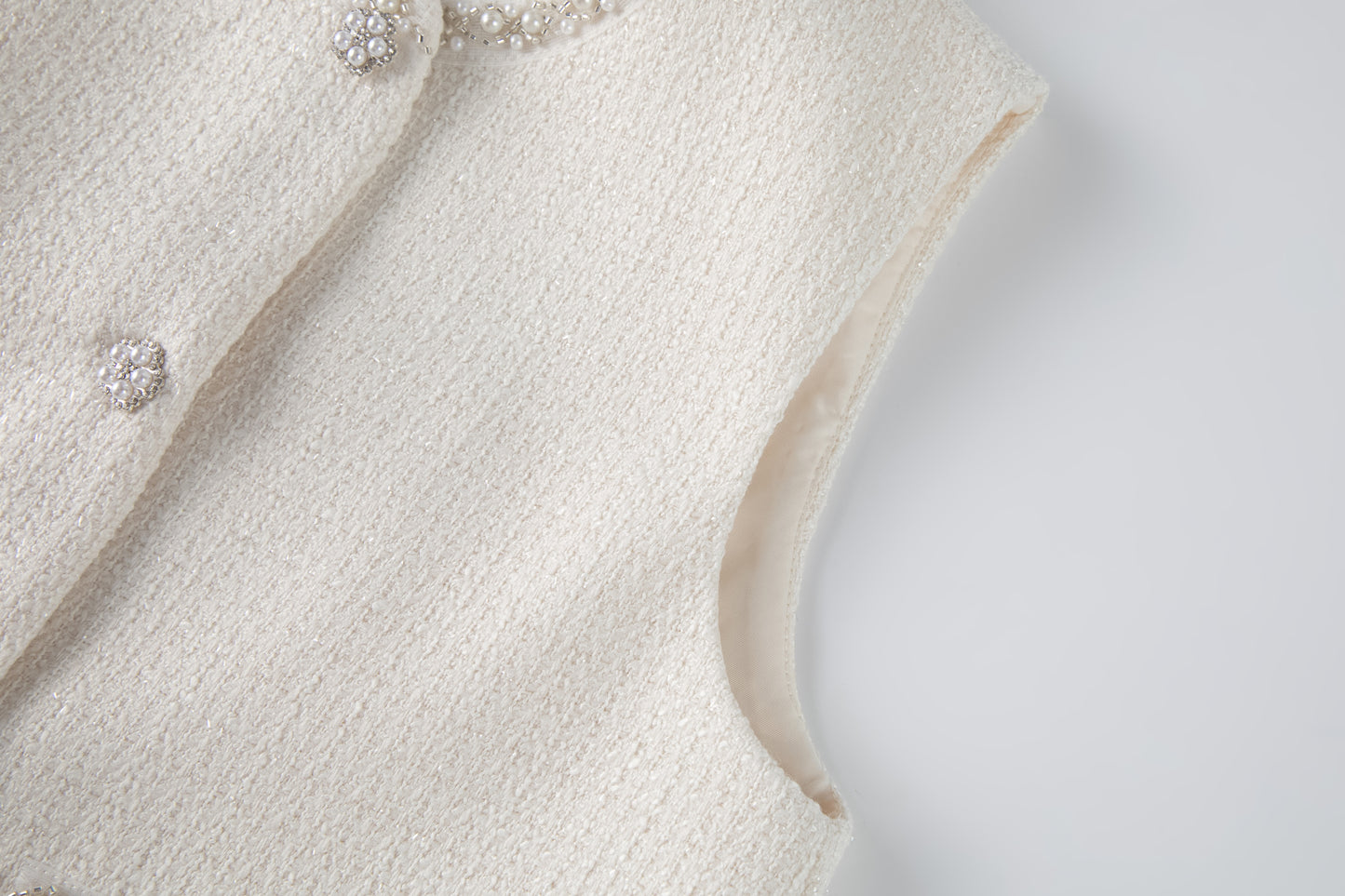 Pearl-Trim Tweed Vest
